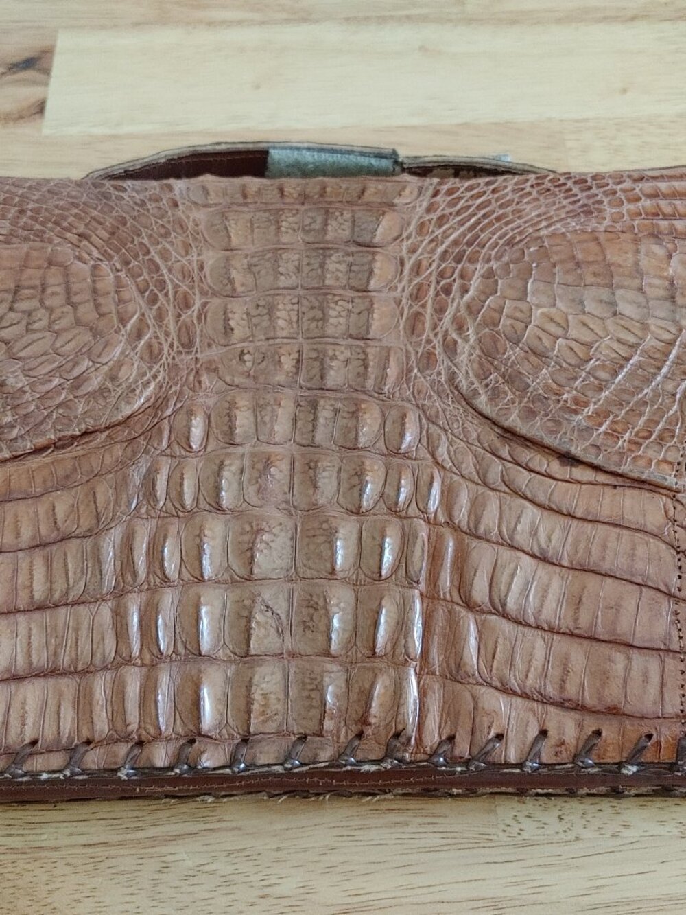 Vintage Brown Alligator Leather Clutch Hand Bag
